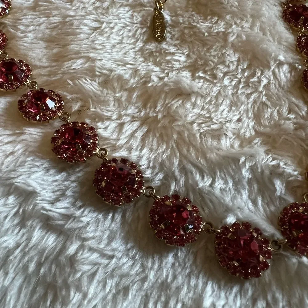 NEW NATASHA Red Crystals Necklace Lobster Clasp